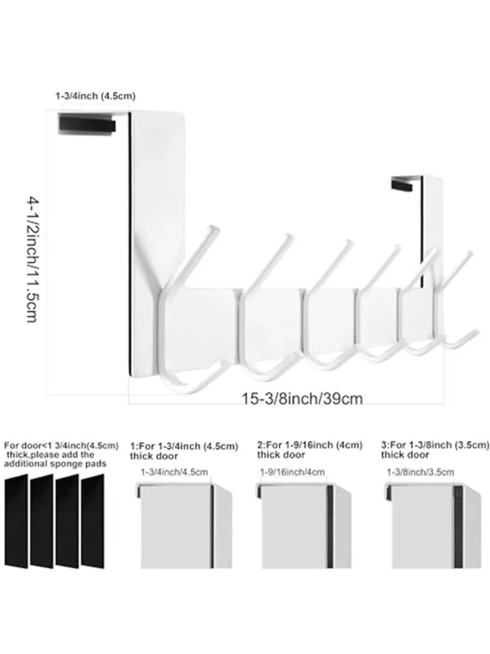 Over Door Hook Rack White 6 Hooks Towel Coat Hanger No Drill Organizer